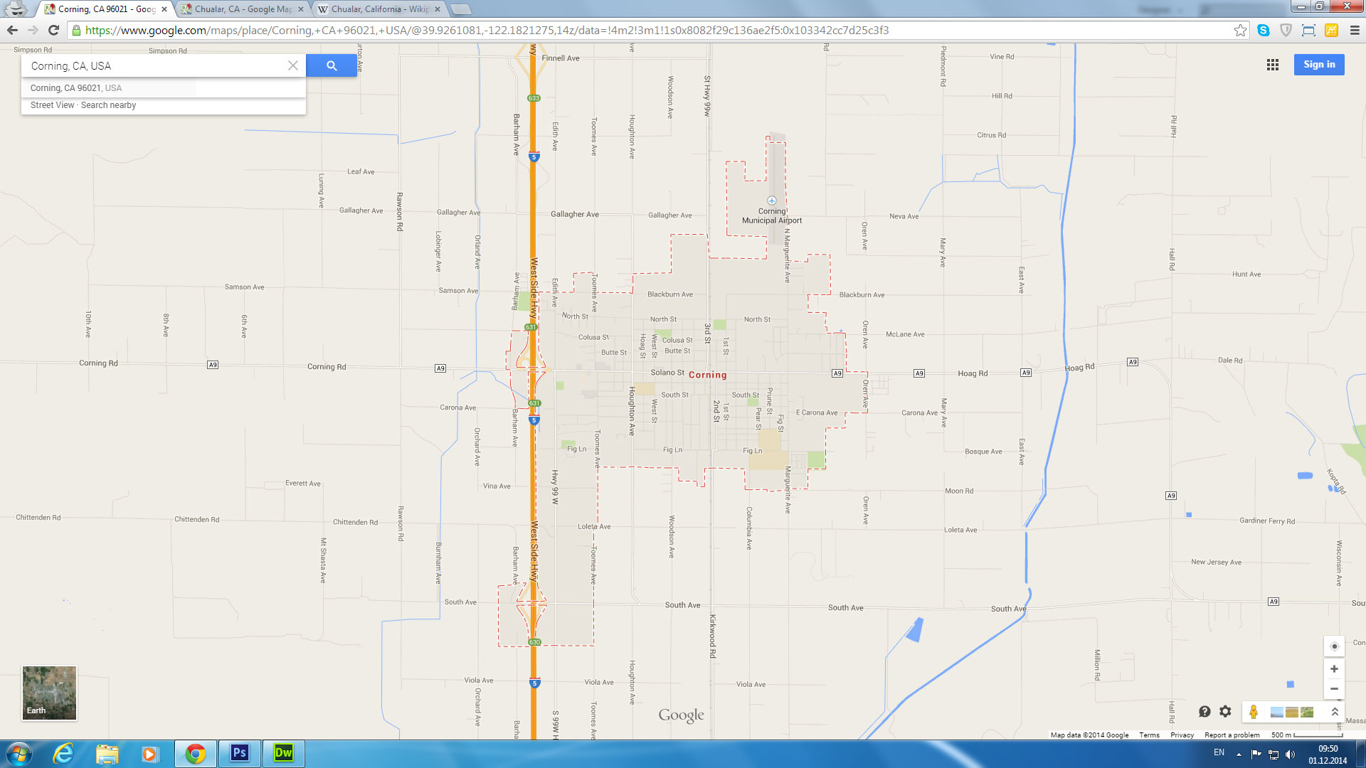 corning karte california us satellit